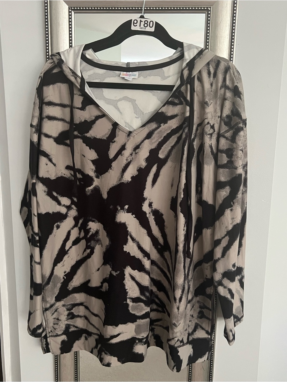 LuLaRoe Eliza Taupe and Black Hooded Tunic